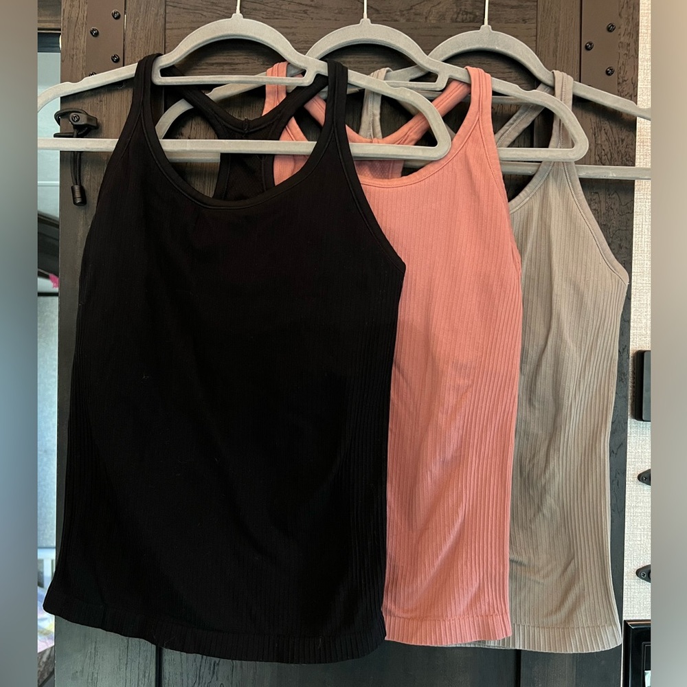 Women's Ribbed Athletic Tank Top Set - Black, Pink, Gray